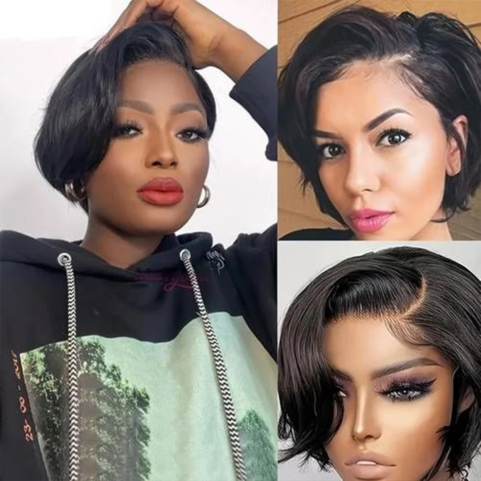 Короткий Парик Фронта Шнурка В Стиле Боб морская Стрижка Из Натуральных Волос С