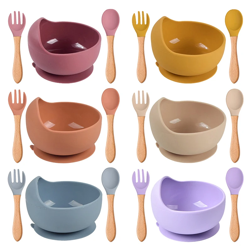 Baby Silicone Bowl Suction Bowls Tableware for Kids Waterproof Baby Feeding Bowl Spoon Children Dishes Kitchenware Infant Plates