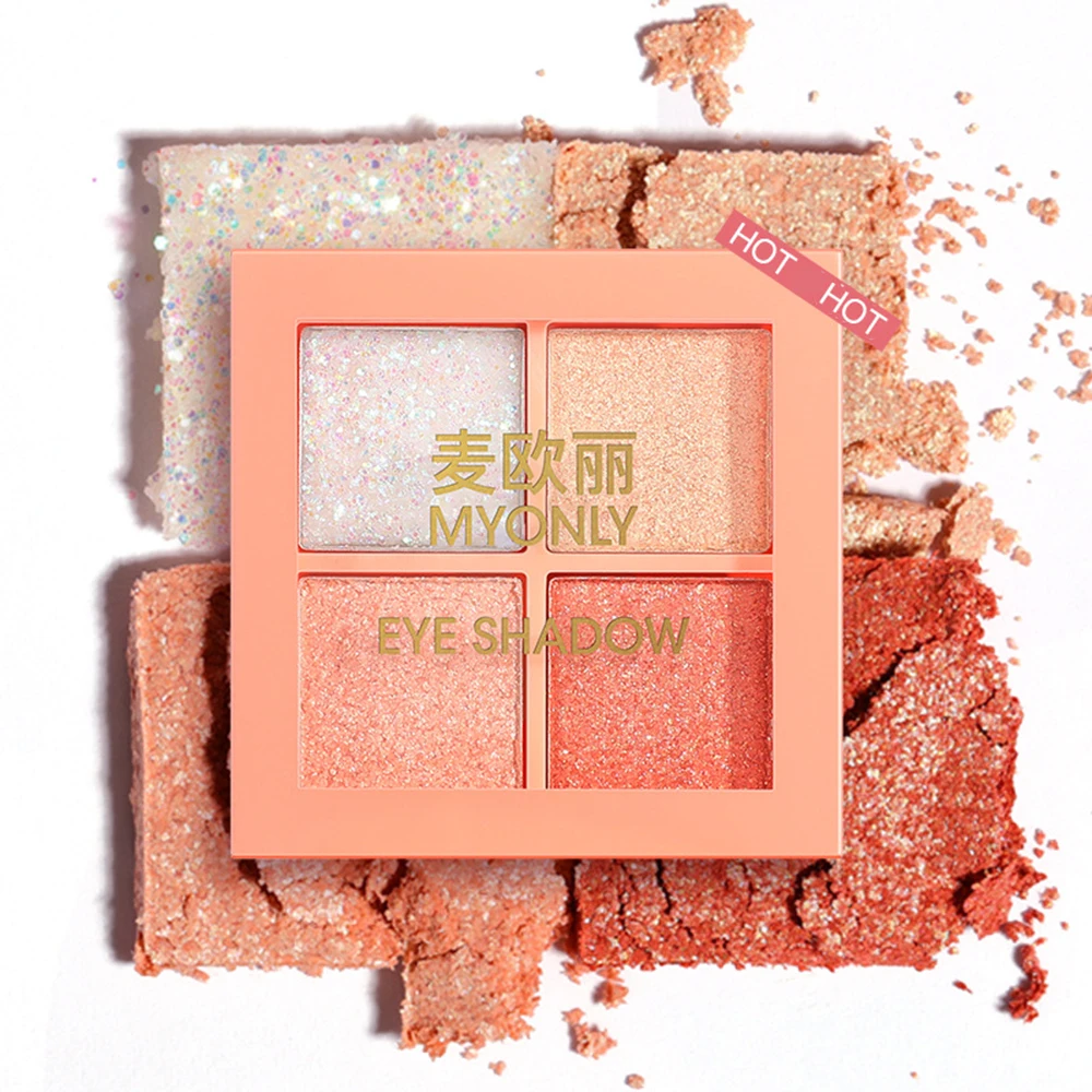 4 цвета палетка теней для век Shimmer and Shine с блестками и матовым эффектом, долговременным сияющим пигментом.