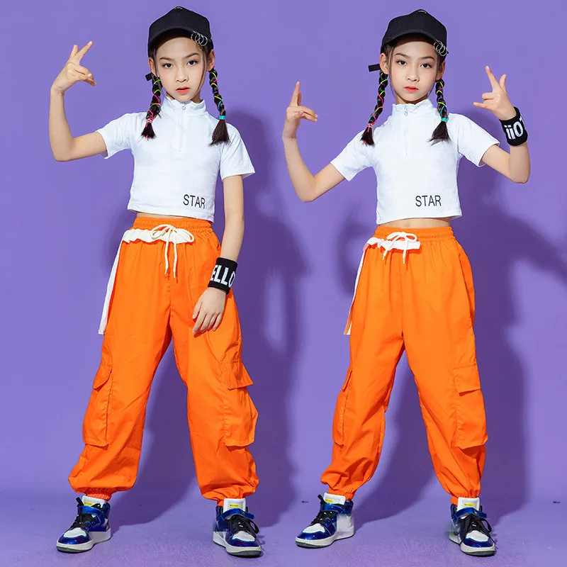 

Kids Kpop Hip Hop Clothing Tshirt Mock Neck Crop Tops Streetwear Cargo Jogger Pants For Girl Ballroom Jazz Dance Costume Clothes
