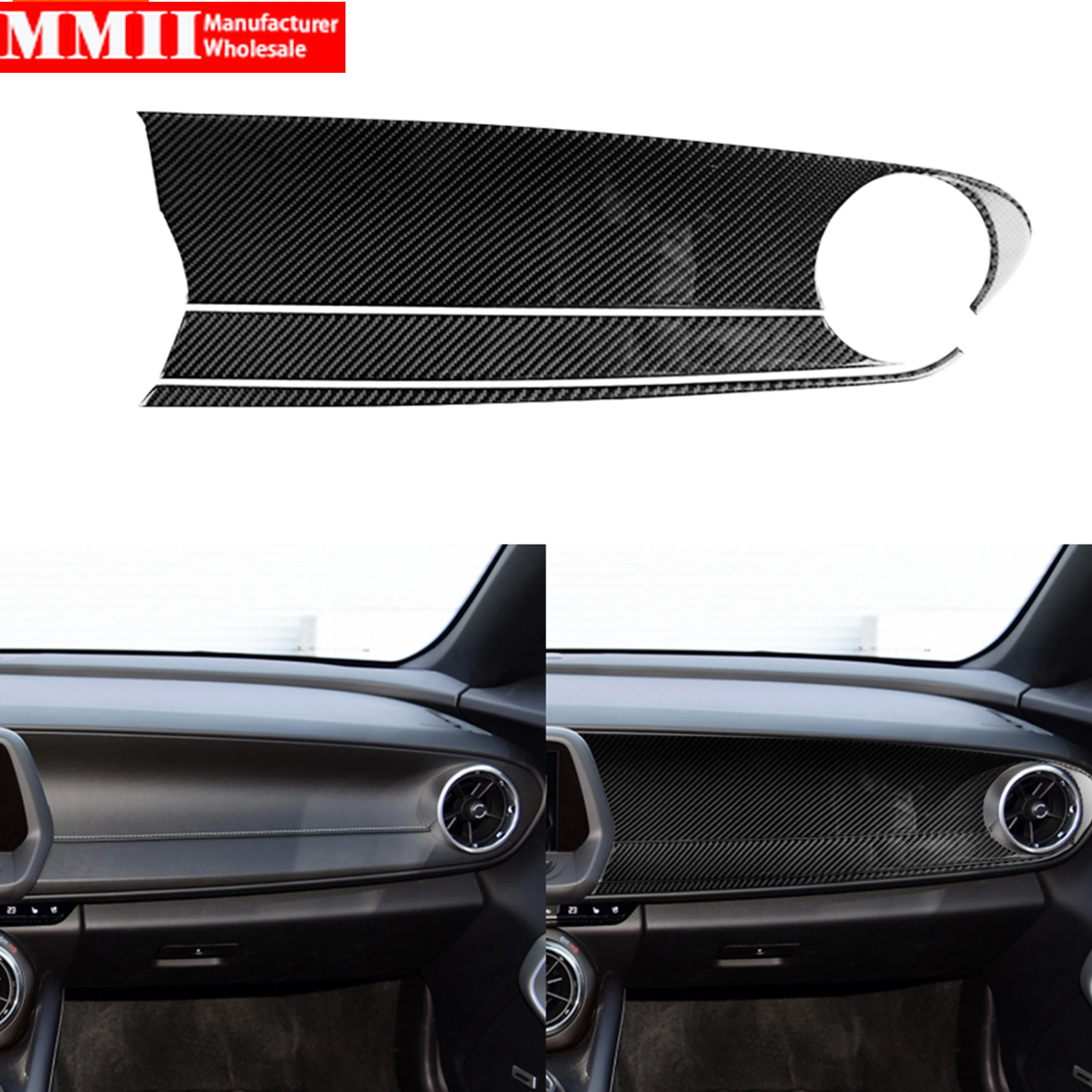 

For Camaro Carbon Fiber Accessories Sticker For Chevrolet Camaro 2016 2017 2018 2019 Copilot Center Console Dash Cover Stickers