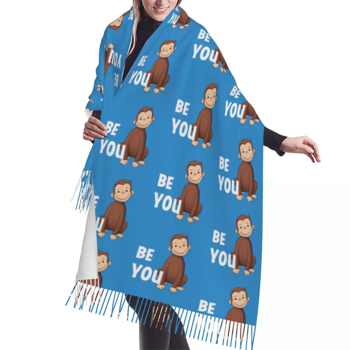 

Have A Great Day George The Curious Monkey Scarf Wrap for Women Long Winter Fall Warm Tassel Shawl Unisex Versatile Scarves