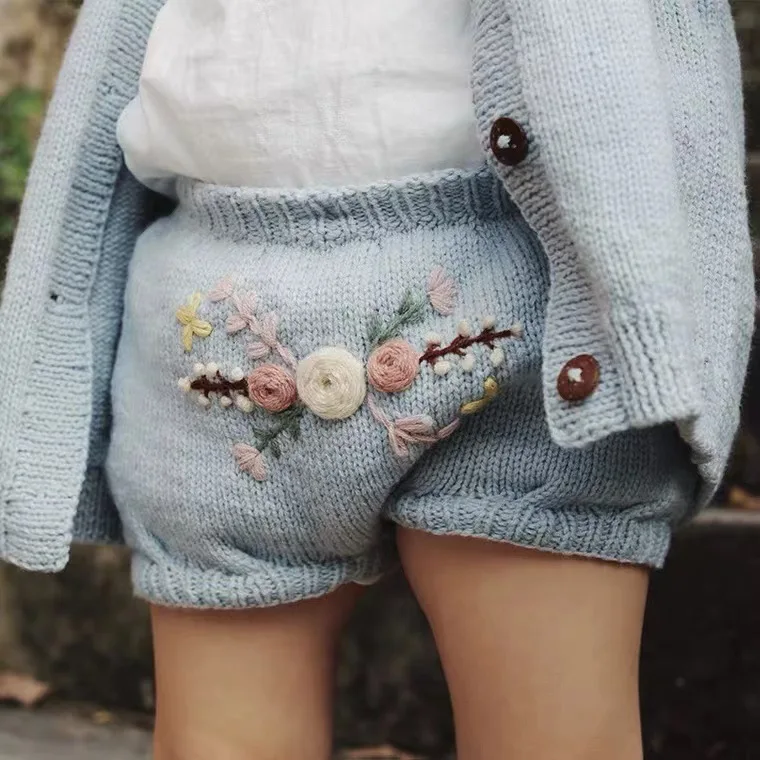 Кардиган для девочек свитер из 100% мериносовой шерсти с вышивкой вручную вязаный