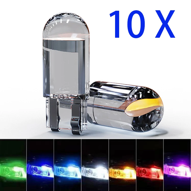 

10X Car Signal Light LED Bulbs T10 W5W Lights No error High Power White 12V Reverse Back Parking Read DRL Lamps COB Glass 6000K