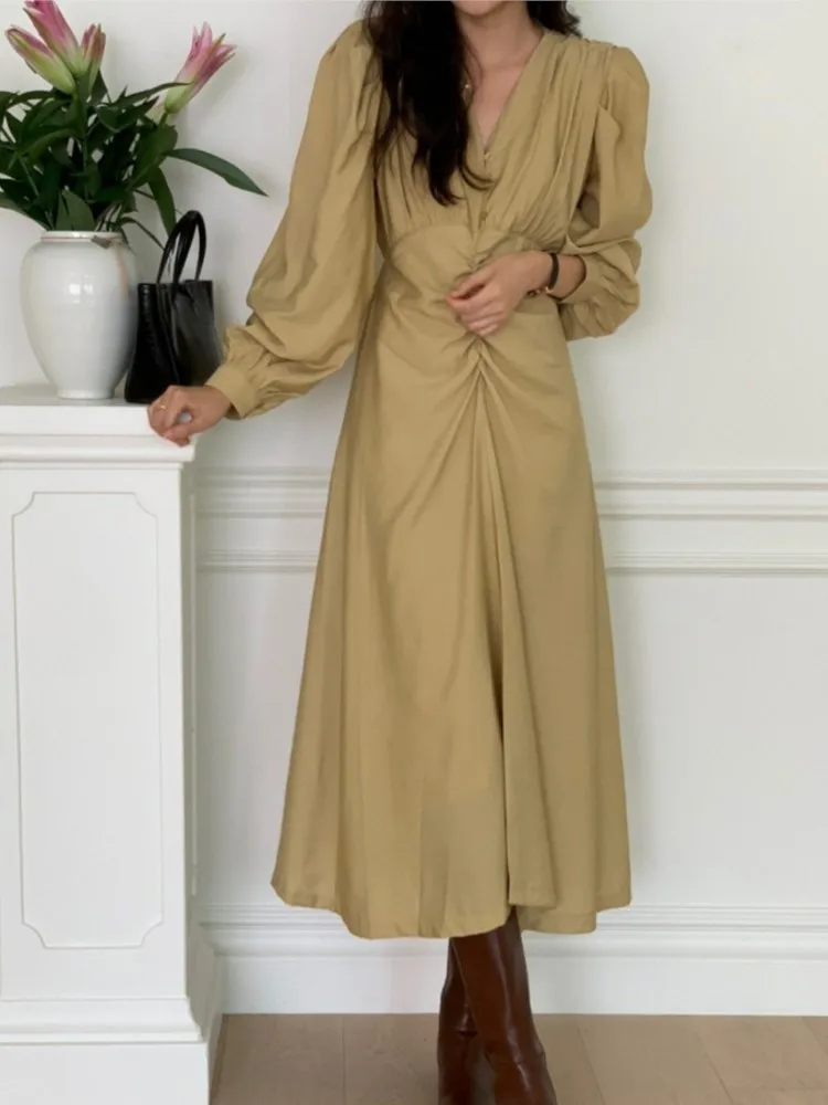 

Autumn Women Elegant Casual Midi Black Shirts Dress Vintage A-Line Fashion Party Formal Vestidos Female Chic Outerwear Robe New