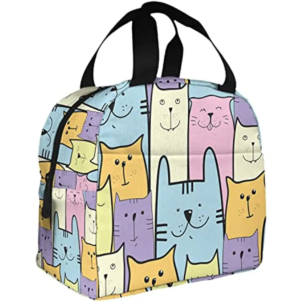

Изолированная сумка для ланча с кошками, синяя и фиолетовая, милый Ланч-бокс с милым рисунком животных и милых мультяшных котят