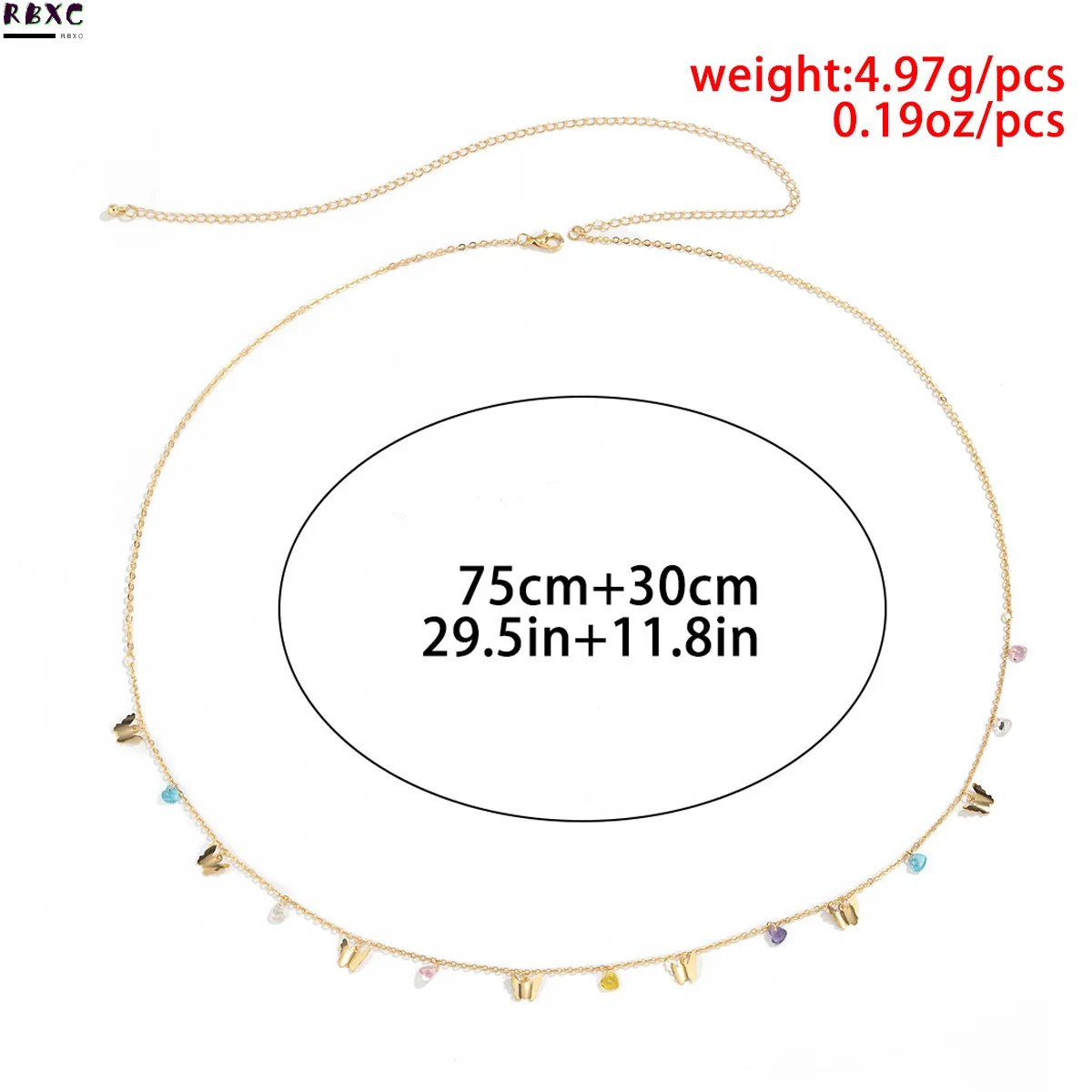 

RBxc Simple personality smart butterfly tassel pendant waist chain women's color acrylic broken diamond metal waist