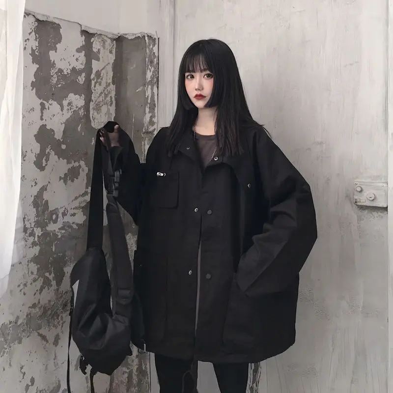

Куртка в стиле Харадзюку для мужчин и женщин, techwear, пальто в Корейском стиле преппи, Повседневная универсальная винтажная, с воротником-стойкой, Солнцезащитная бейсбольная форма
