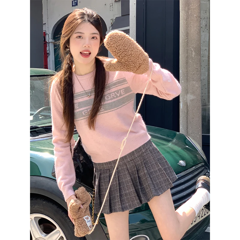 Корейская серия шикарный простой свитер с короткими рукавами и буквами женский