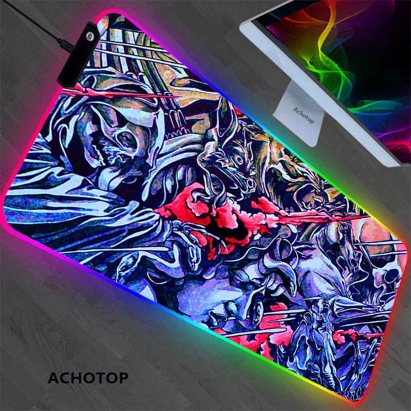 

RGB Demon angel XXL Large Computer Anime Mouse Pad LED MousePad Laptop Desk Keyboard Pad XL Table Mat for Playing Games Valorant