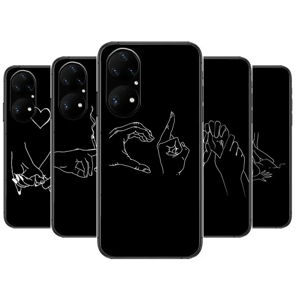 

Personality Minimalist Line Sexy Couple Phone Case For Huawei p50 P40 p30 P20 10 9 8 Lite E Pro Plus Black Etui Coque Painting H