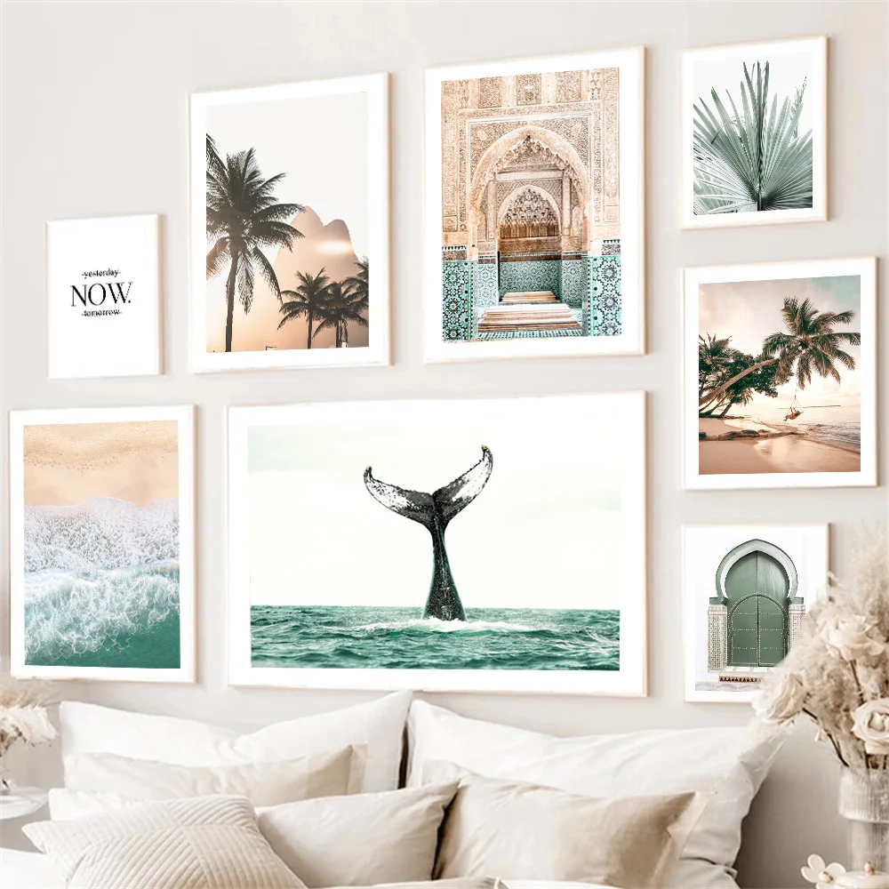 Пальмовое дерево пляж морской Кит Картина на холсте ислам настенные картины