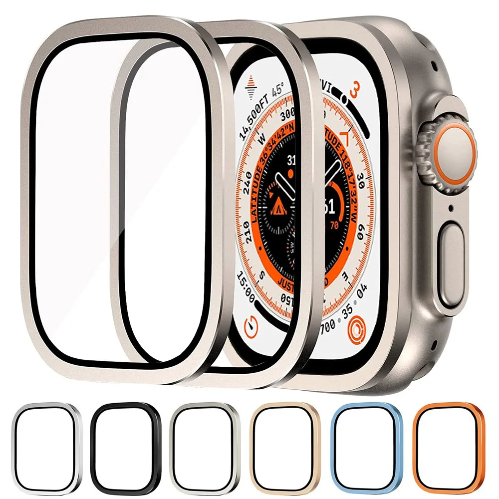 Закаленное стекло для Apple Watch Ultra 49 мм титановая металлическая рамка пленка против