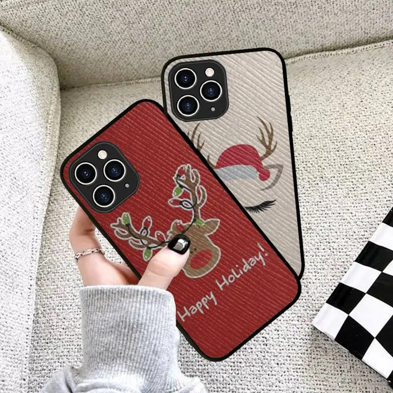 

Christmas deer Phone Case Hard Leather Case for iPhone 11 12 13 Mini Pro Max 8 7 Plus SE 2020 X XR XS Coque