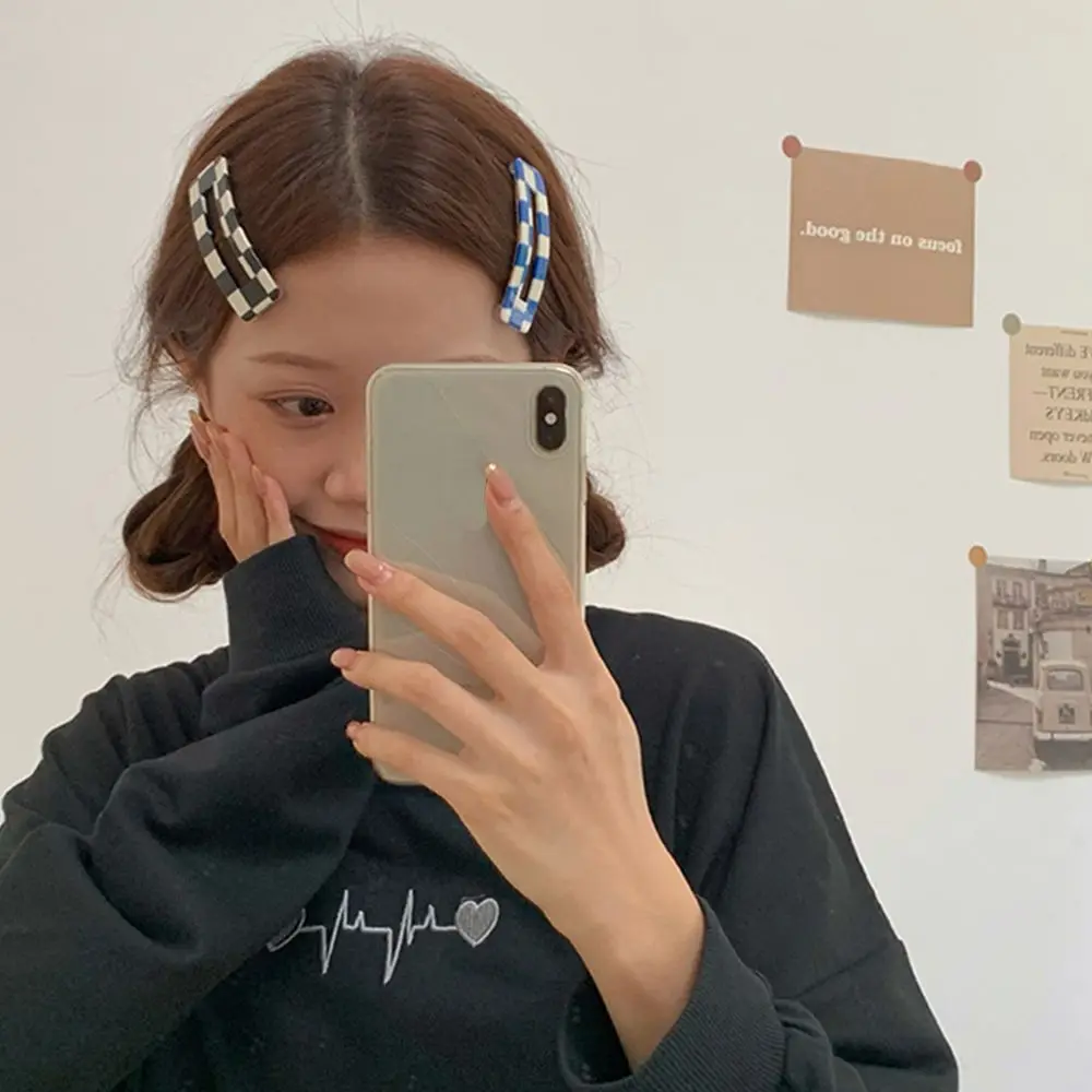 

Cute Temperament Resin Girls Fashion Design Women Hair Accessories Checkerboard Barrette Korean Style Hairpin Hair Clip