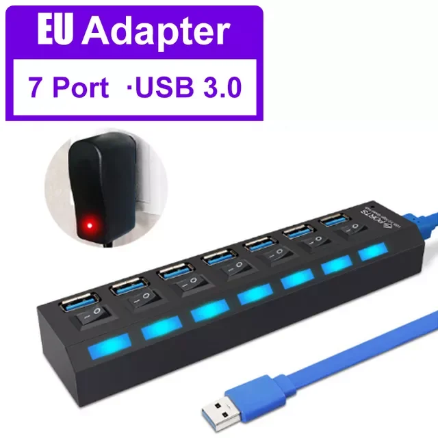 

Независимый 7-портовый 3,0 концентратор USB3.0 концентратор USB Высокоскоростной концентратор от перегрузки напряжения и мгновенной защиты тока
