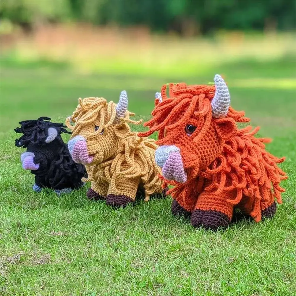 

1pc Cute 3D Highland Cow Crochet Stuffed Catoon Toys For Kids Adults Handmade Knitting Stuffed Toys Home Ornaments Gifts