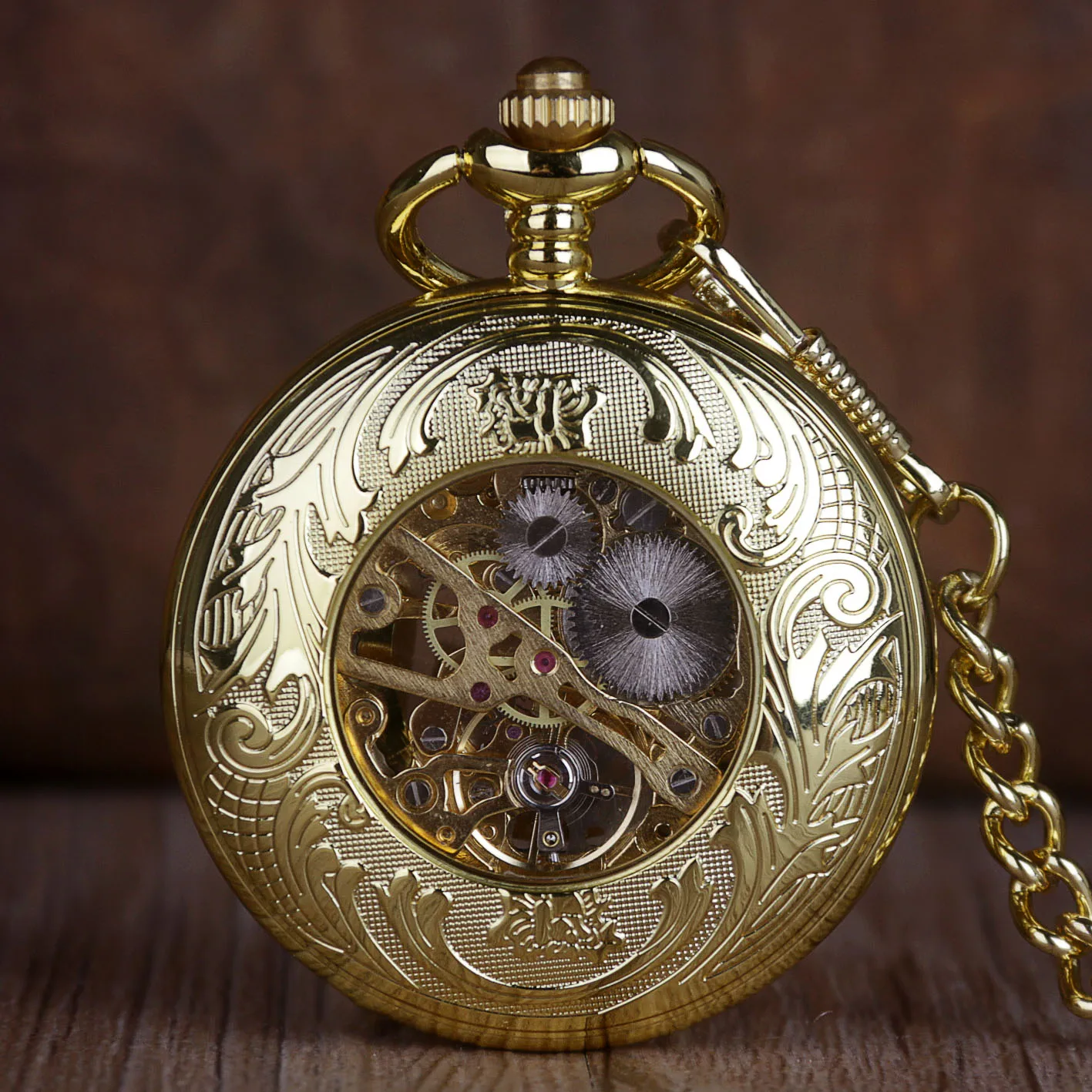 Gold Vintage Mechanical Pocket Watch Roman Numerals Display Clock Belt Chain Pendant Gift Men Women