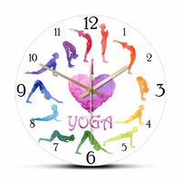 i love yoga watercolor painting printed wall clock yoga exercise pose work out modern design wall watch for girls fitness room