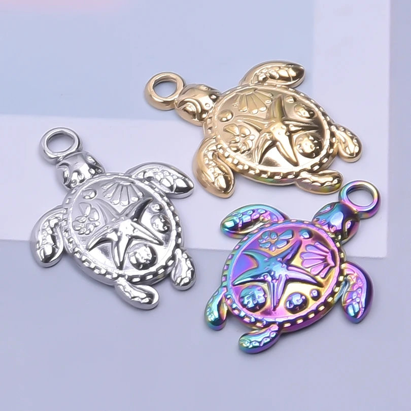 

10pcs/lot Stainless Steel Rainbow Charm Sea Turtle Starfish Shell Pattern Pendant Making Craft diy Bracelets Necklace Jewelry