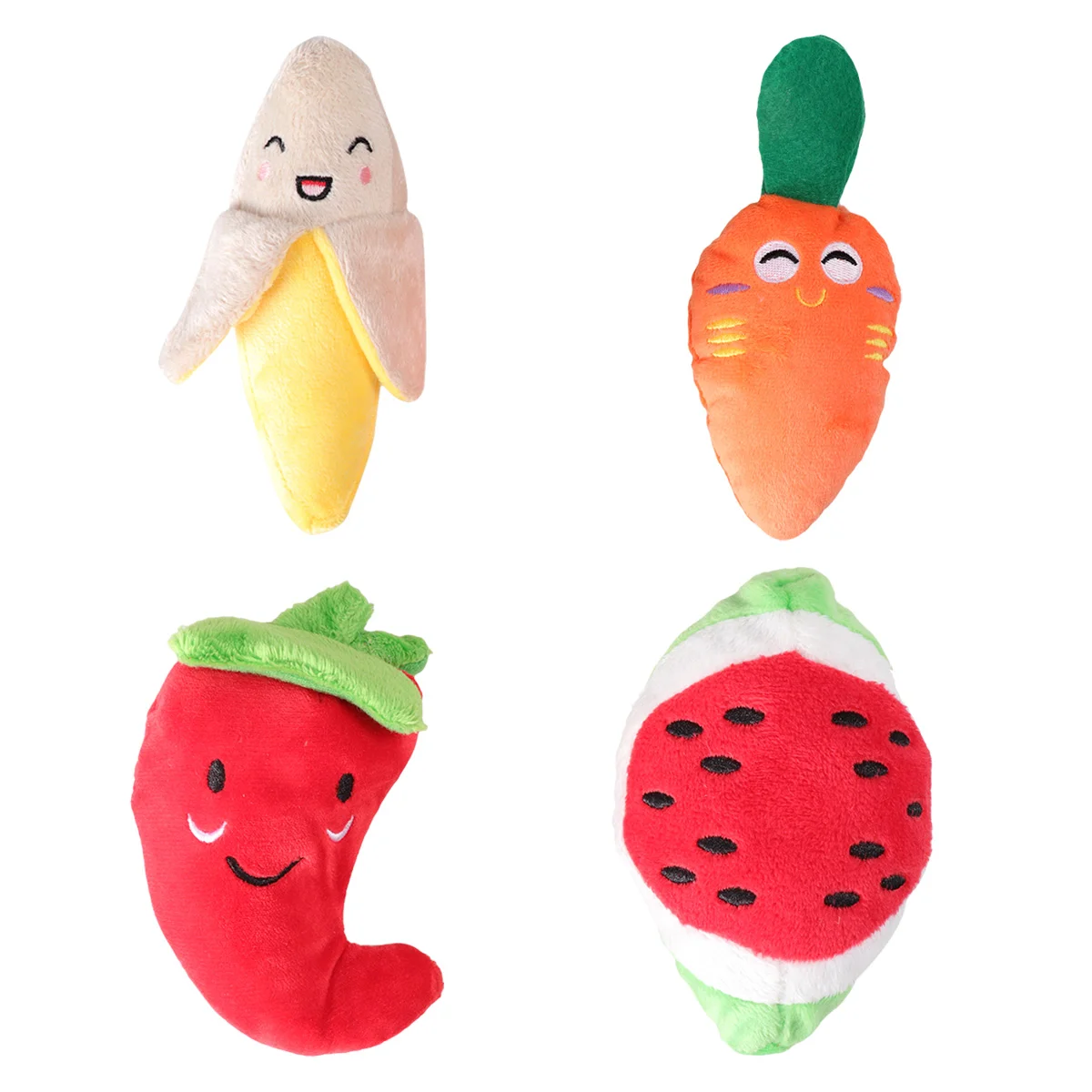 

4 PCS Squeaky Adorable Plush Fun Carrot Pepper Banana Watermelon for Puppies Dogs Pet Cats