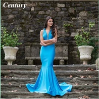 century sky blue prom dresses mermaid stain prom gown sleeveless evening dress charming sexy celebrity dresses robe de bal