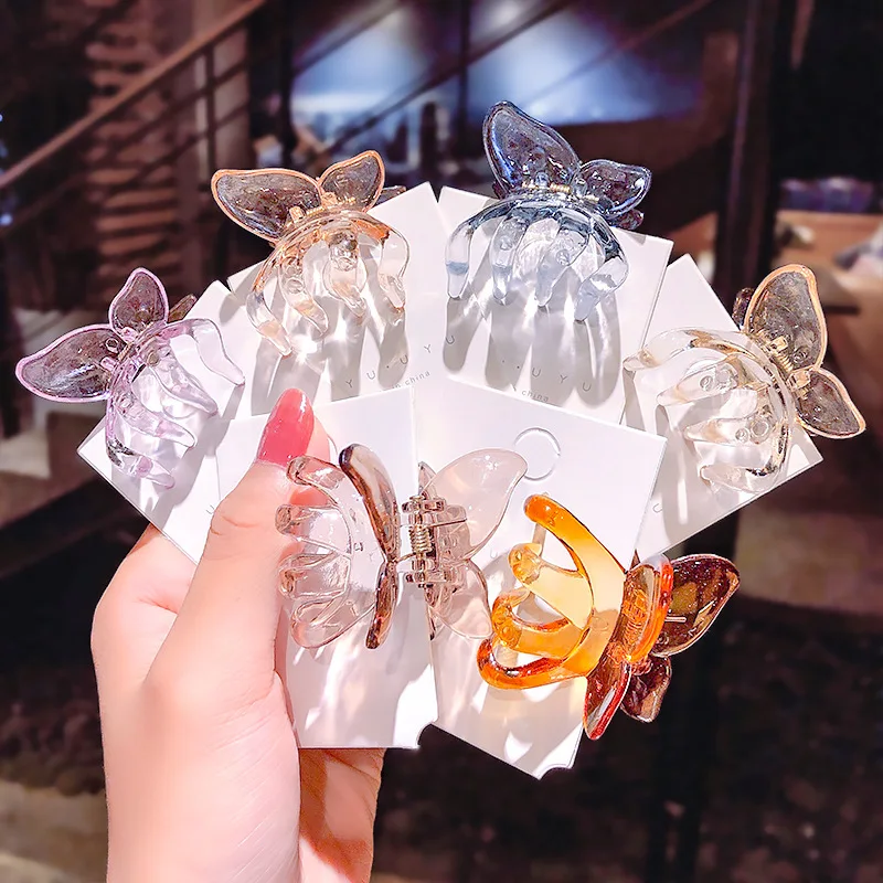 

Women Butterfly Jelly Small Hair Claws Acrylic Sweet Hair Ornament Clip Colorful Hair Pins Girls Cute Fashion Hair Accessories