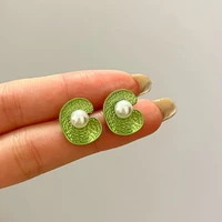 s925 needle fashion jewelry green geometric earrings popular design white simulated pearl stud earrings women girl party gifts