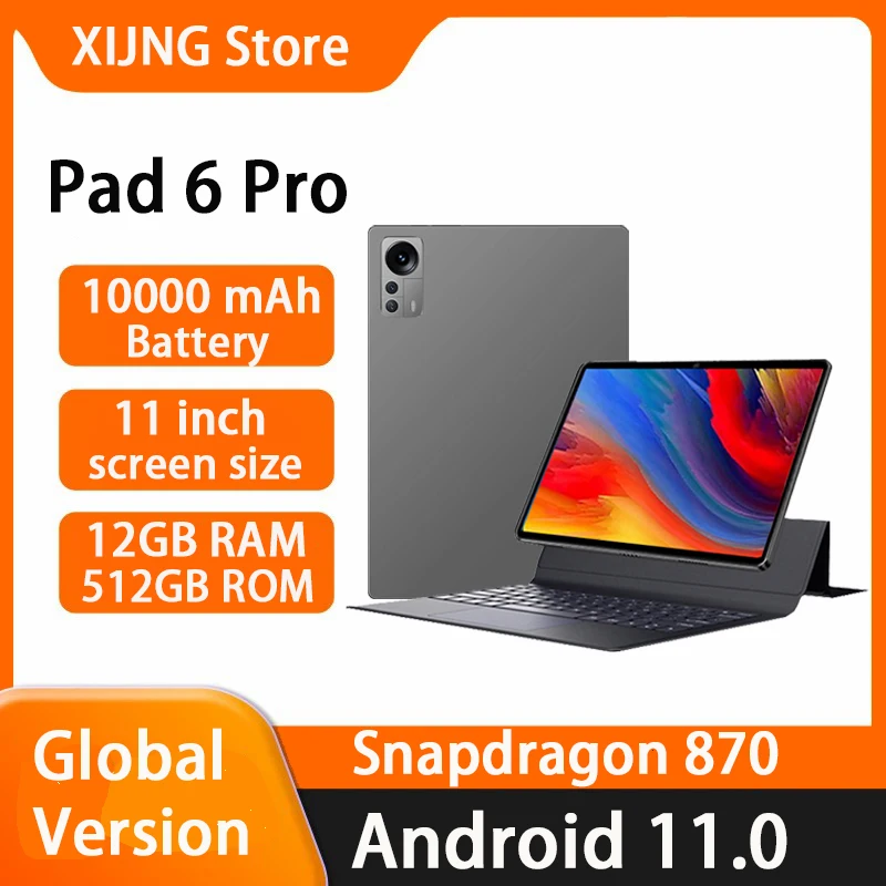 

Планшет глобальная версия Pad 6 Pro, 12 Гб, 512 ГБ, Snapdragon 870, 2560*1600, 11 дюймов, планшет Android 11, 10000 мАч, 120 Гц, SIM-карта