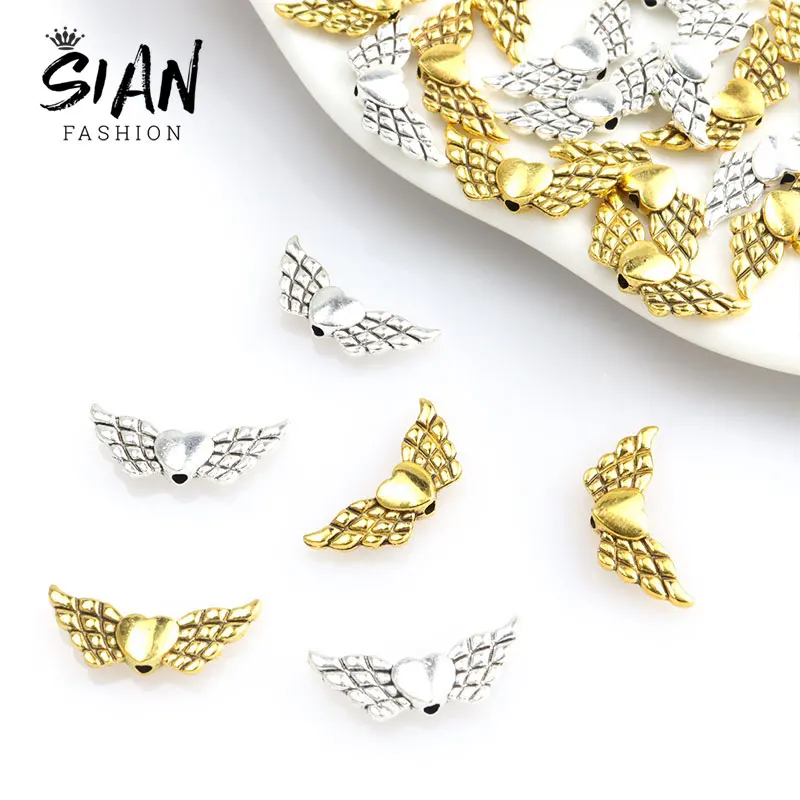 

20pcs 9x21mm Angel Wing Heart Spacer Beads Small Hole Alloy Loose Bead Charms DIY Jewelry Making Bracelet Necklace Lucky Gifts