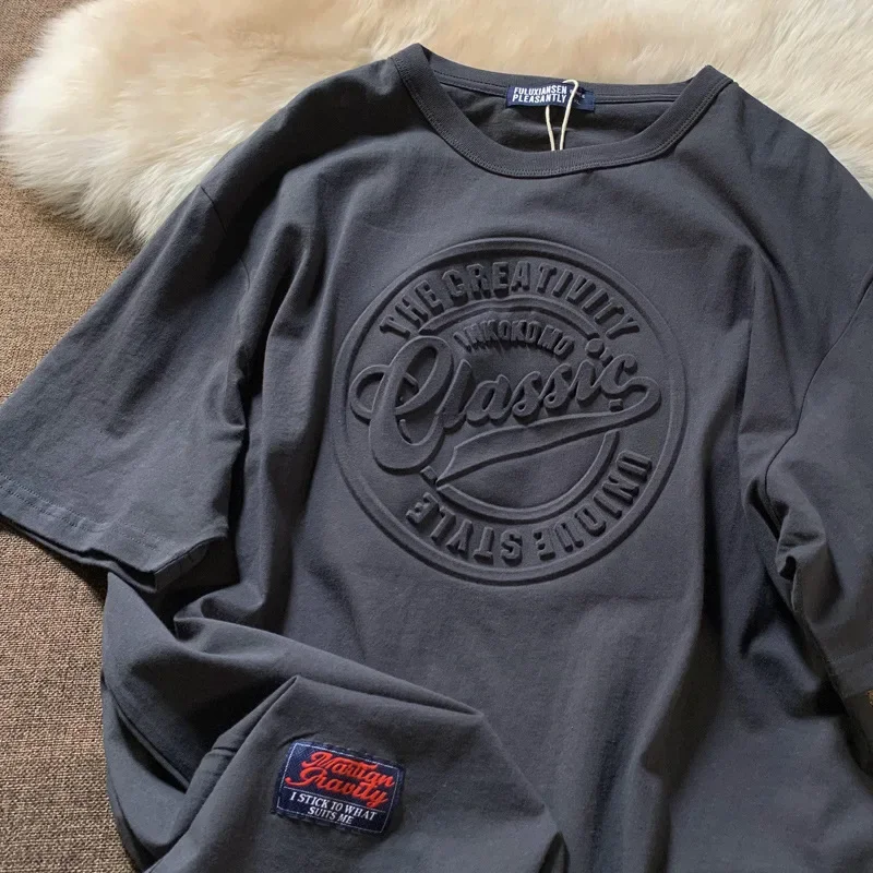 Винтажная Мужская футболка из чистого хлопка с короткими рукавами модная