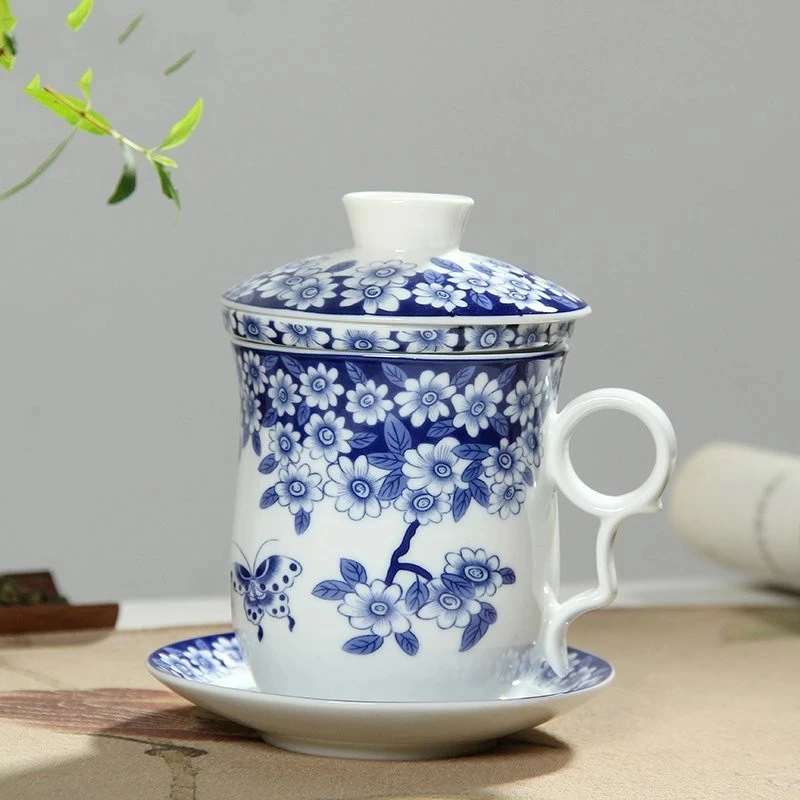 

Фарфоровая чайная чашка в китайском ретро-стиле с крышкой для блюдце, инфузер, 260 мл, керамическая чайная чашка с чаем с инфузером