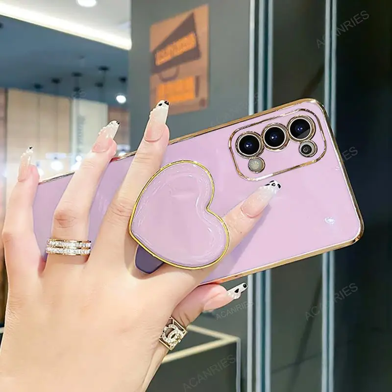 Luxury Love Heart Holder Case For Motorola Moto G60 G50 G30 G20 G10 G9 G8 Play E7 Plus Power 5G E20 Plating Stand Silicon Cover