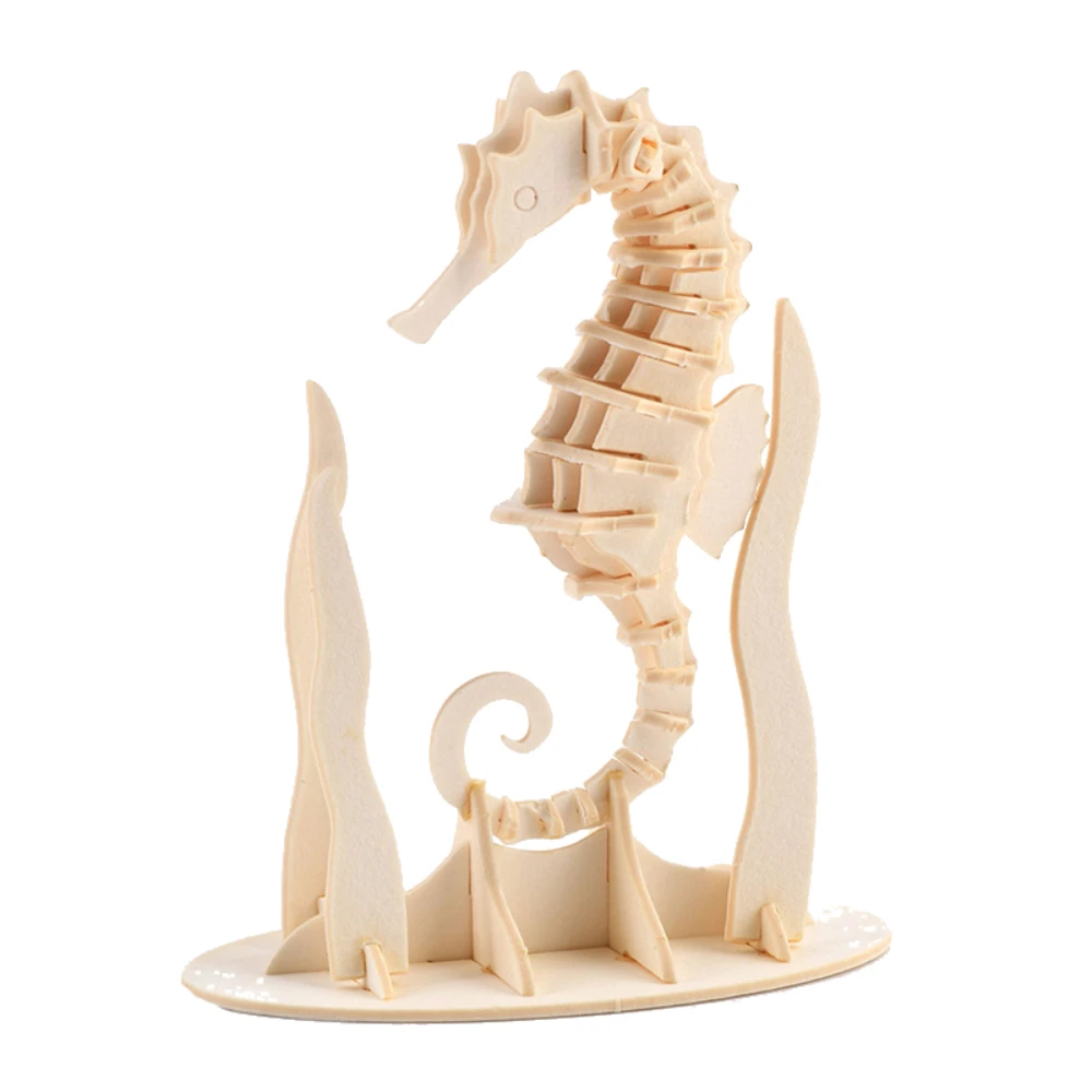 

DIY Animal Puzzles Models Toys Child Constructor Building Bricks Montessori Assemble 3d Hippocampus Wooden Jiagsaw for Teen Desk