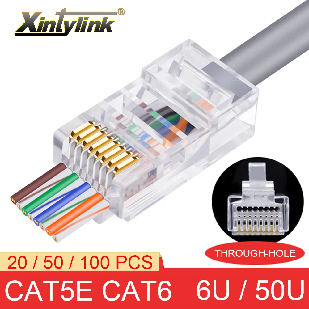Коннектор xintylink rj45 cat6 cat5e 50U/6U, ethernet-кабель, вилка utp 8P8C, концы cat 6, сетевой lan-Разъем cat5, Интернет, высокое качество