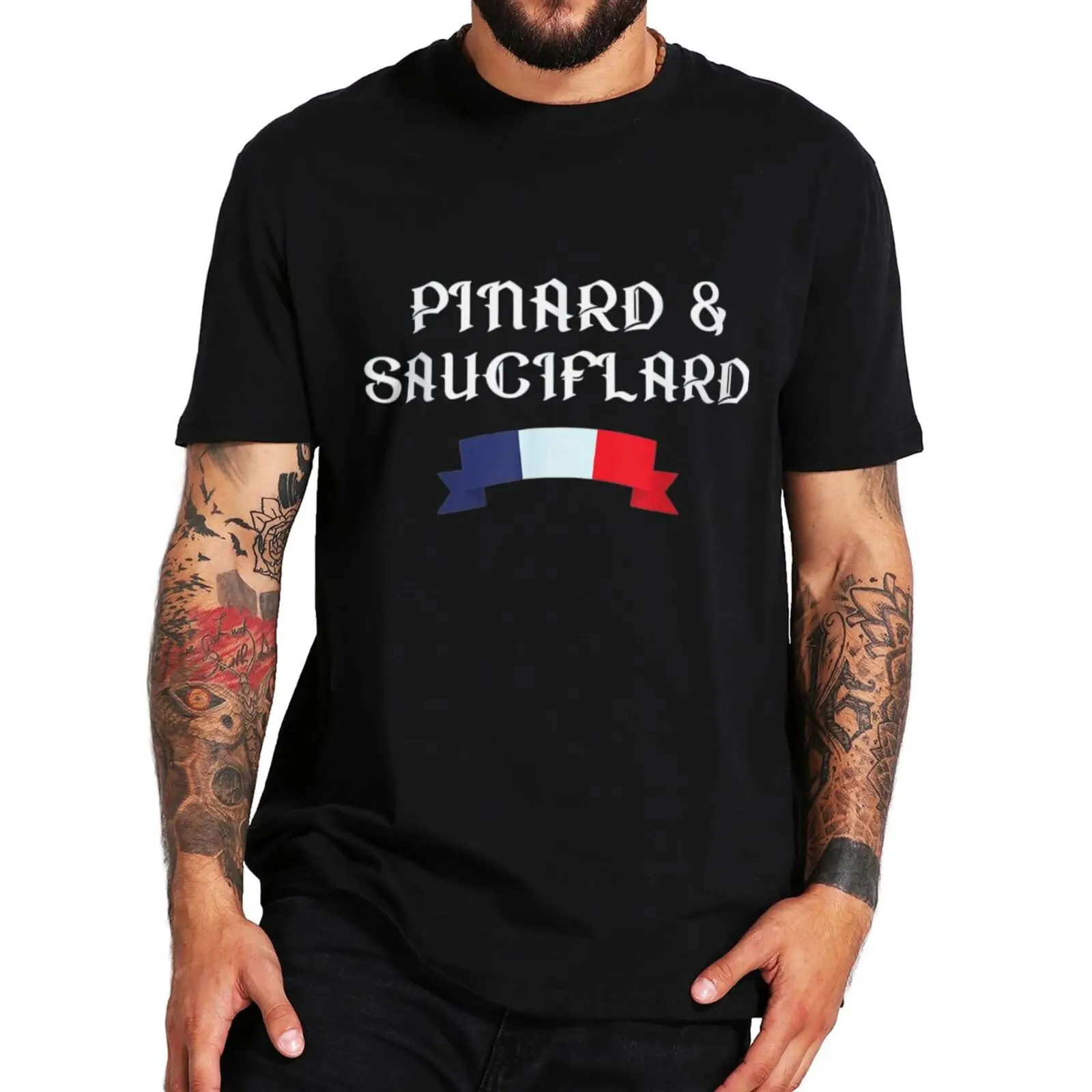 

Homme Pinard Et Sauciflard France Patriote Bleu Blanc rouge T-Shirt EU Size 100% Cotton