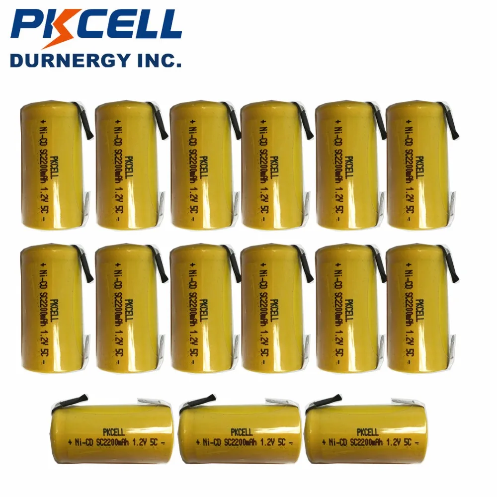 

Аккумуляторные батареи PKCELL Sub C NiCd 15 шт./лот SC 1,2 в 2200 мАч Ni-Cd и вкладки