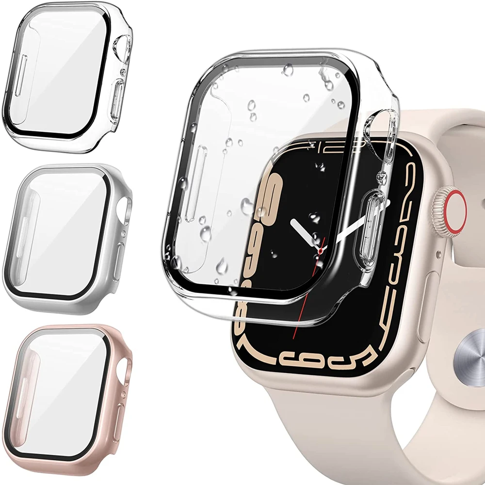 

Чехол для Apple watch чехол 44 мм 40 мм 42 мм 38 мм PC закаленное защитное стекло аксессуары для iWatch серии 6 5 4 3 SE 7 45 мм 41 мм