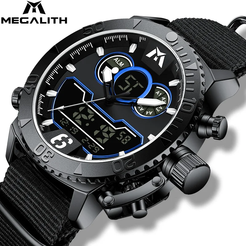 

MEGALITH Relogio Masculino Top Brand LED Digital Watch for Men Waterproof Sport Quartz Chronograph Man Casual Nylon Band Watch