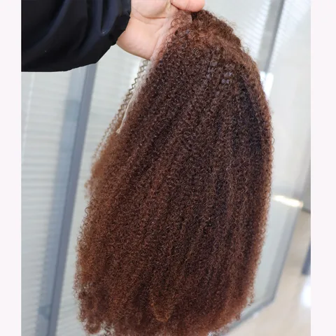 Темно-коричневый цвет, девственные индийские человеческие волосы Remy, кружевная застежка, фронтальный парик, 4C, африканские кудрявые вьющиеся кружевные фронтальные парики из человеческих волос