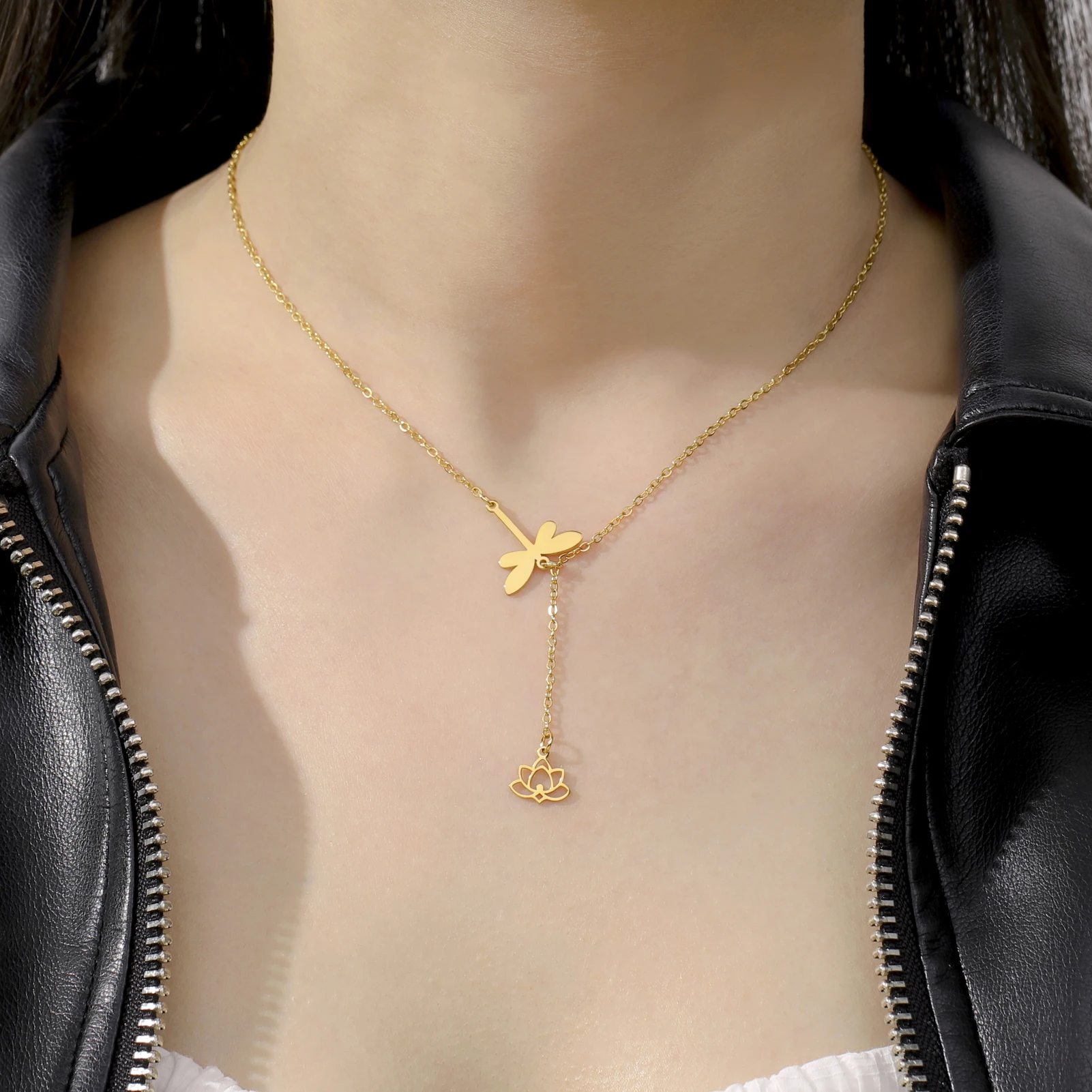 Teamer милая стрекоза с хрустальной подвеской ожерелье для женщин из нержавеющей