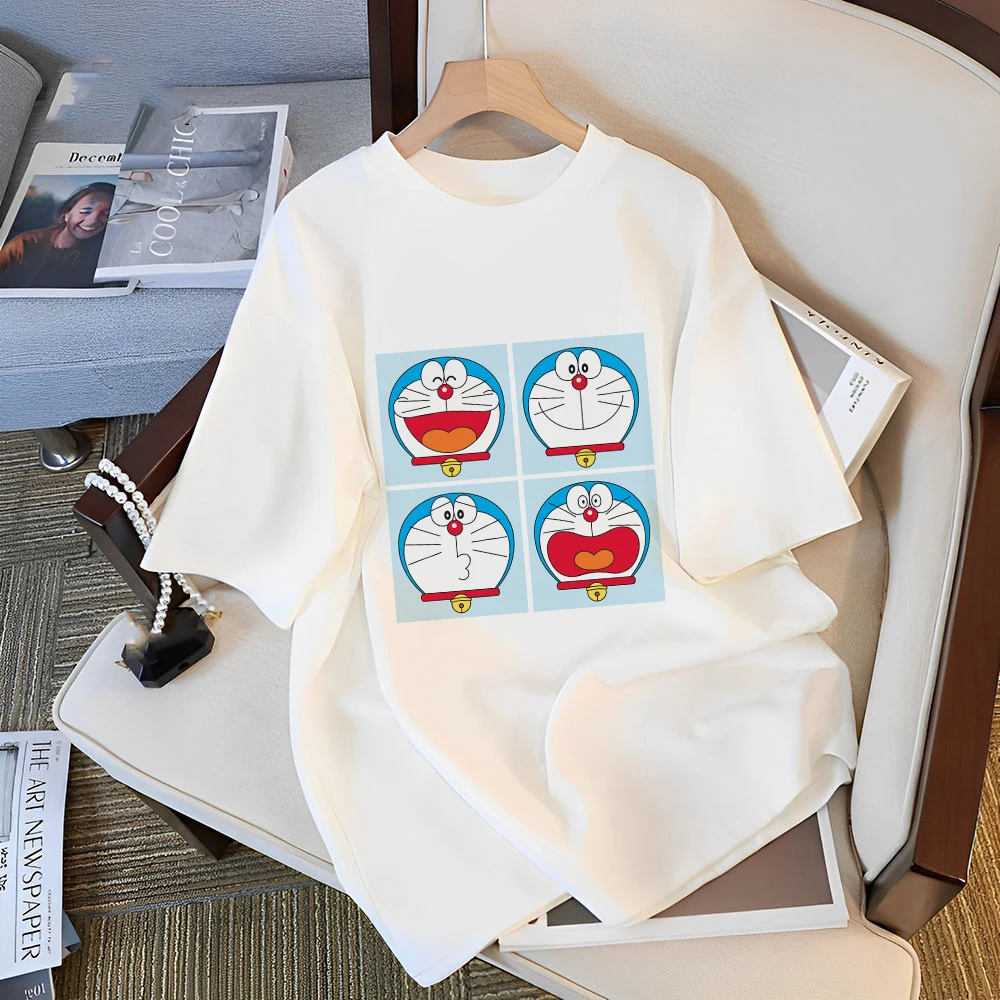 

Men Doraemon Cotton T-shirt Casual Clothes Anime Kawaii Cartoons Tee Shirts Short Sleeve Couple Unisex Streetwear Hip Hop Tops