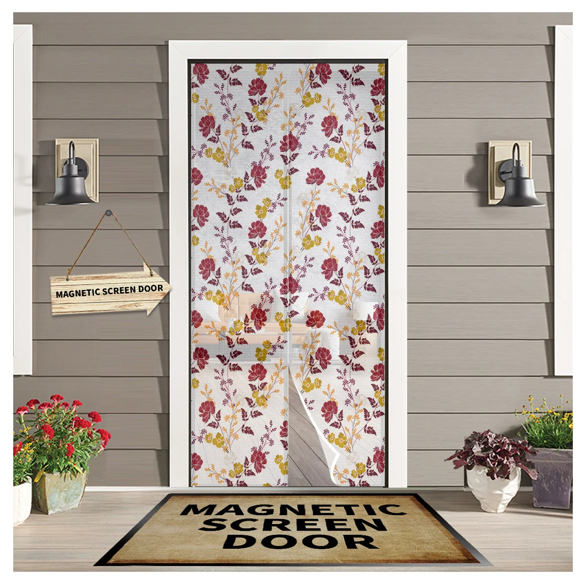 

Plant Flowers Leaves Curtain Anti Mosquito Insect Curtains Magnetic Net Mesh Door Screen Kitchen Curtain