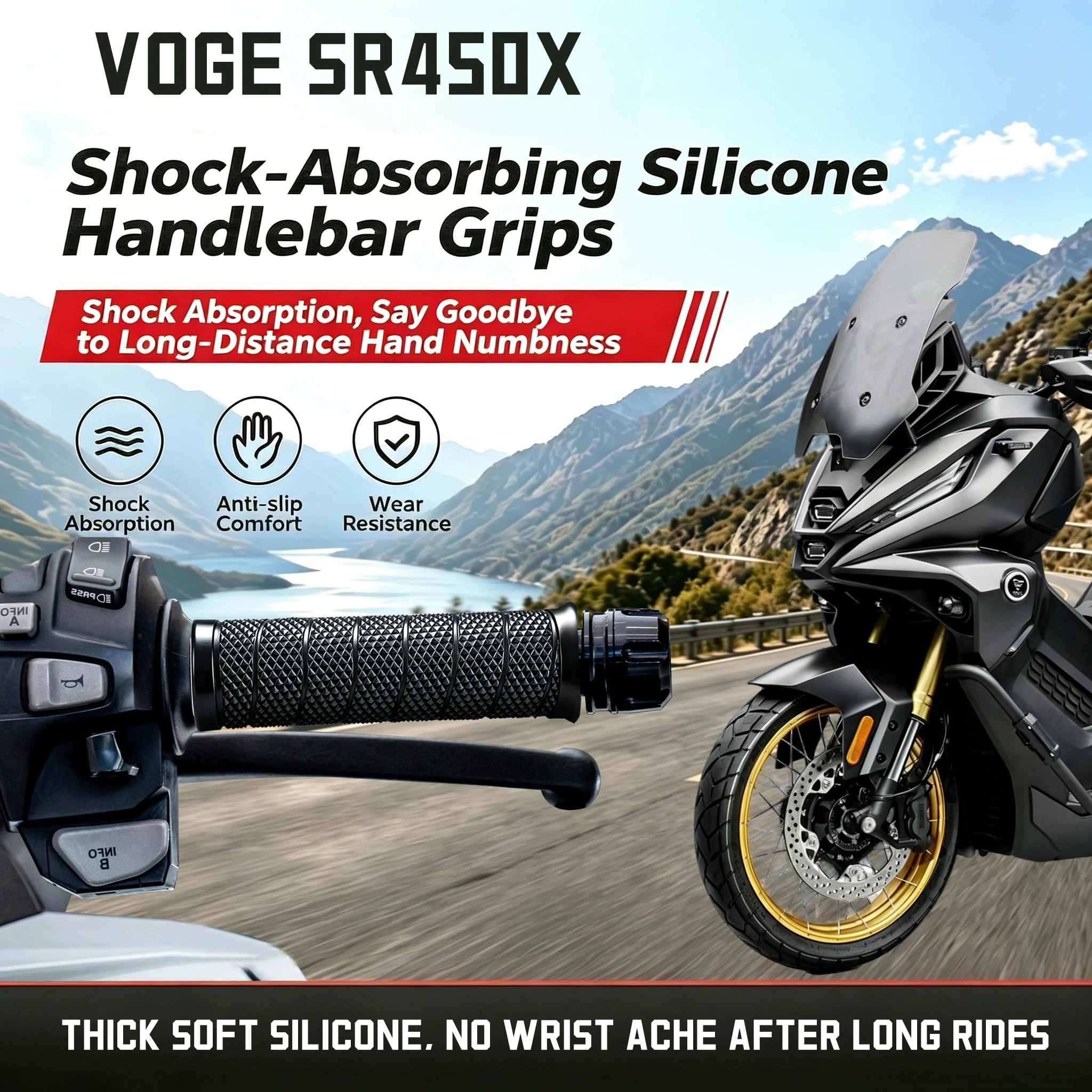 Фото Suitable for the Wuxi SR450X riding motorcycle, these gloves feature strong anti-slip grips, high elasticity to prevent slipping, shock absorption, and protection against cold and heat. №1