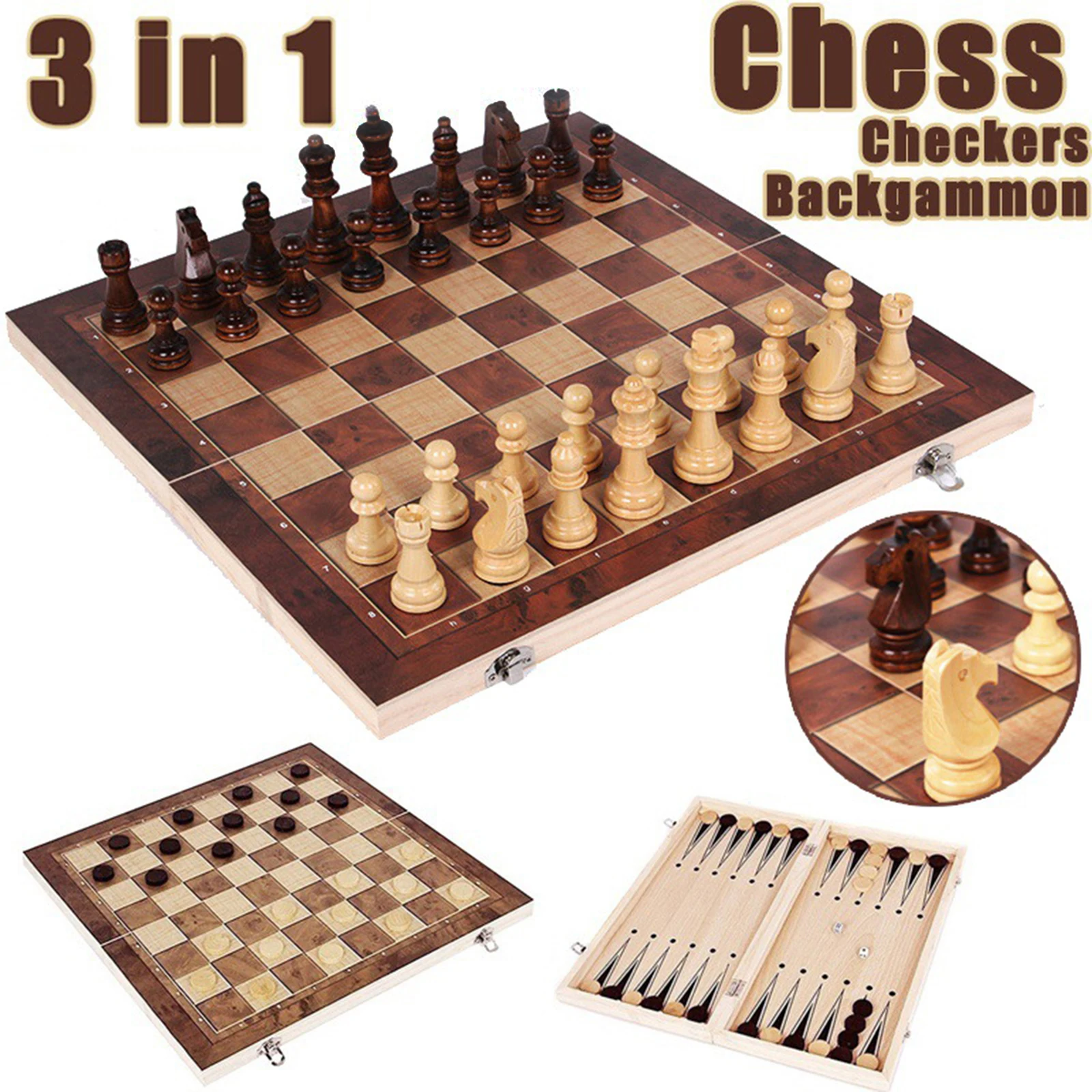 3 IN 1 Wooden International Chess Set wooden Board games Checkers Puzzle game engaged Birthday gift For kids ajedrez |