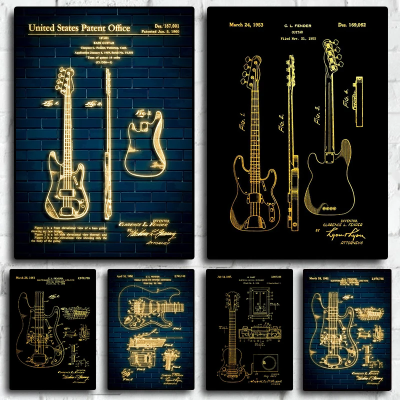 

Golden Folk Jazz Guitar Thinking of Poster Music Band Musical Instrument Art Home Wall Decoration Canvas Poster Aesthetics Room