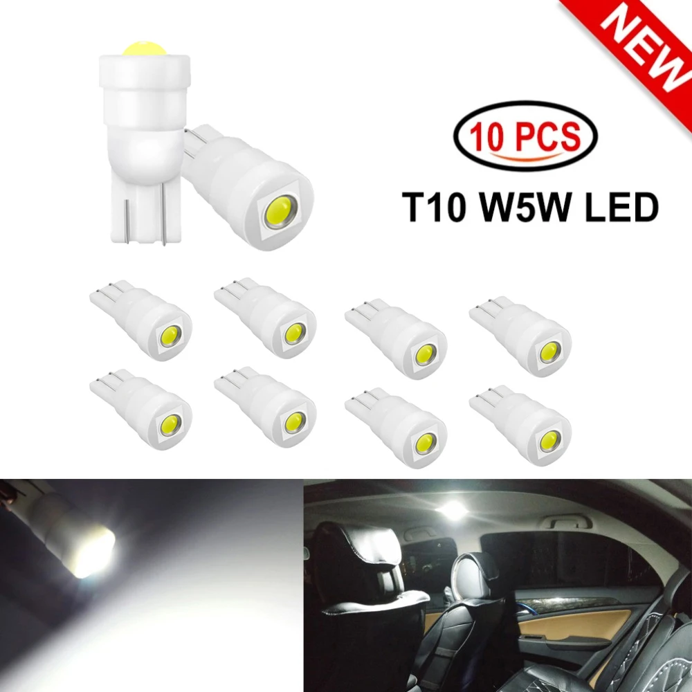 

10 шт. керамические светодиодные лампы T10 W5W 194 168 автомобильные внутренние фонари с клиновидным цоколем, боковая лампа, автомобильная лампа, б...