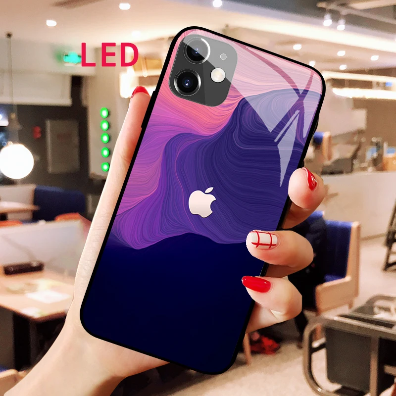 

LED Luminous Call Light Flash soft TPU+Glass phone Case For IPhone 13 12 11 Pro Max XS Max 8Plus 7plus Luxury phone cover Case