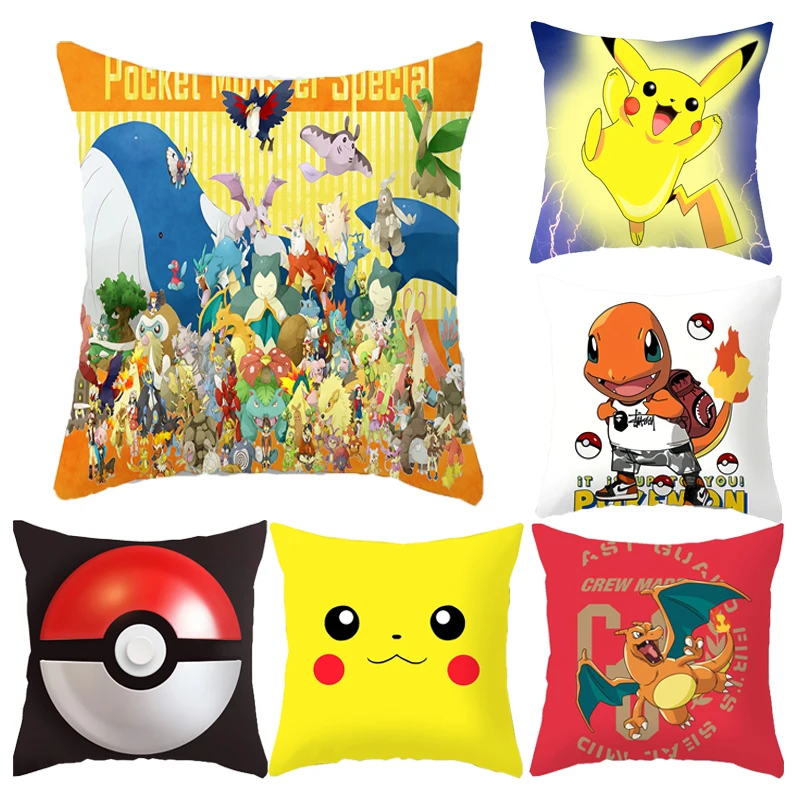 

Pokemon 45cm Cushion Cover Pikachu Meowth Poke Ball Charmander Kawaii Anime Pillowcase Anime Figure Decor Sofa Pillow Cover Gift