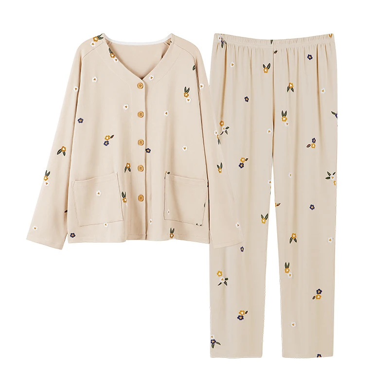 High Quality Pajamas for Women Soft Cotton Sleepwear Long Sleeved New Pijamas Autumn Winter 3XL Blue Korean Women's Pajamas